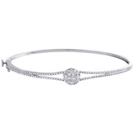 14K White Gold Genuine Princess & Round Cut Diamond Bangle Soleil Bracelet 1 CT.