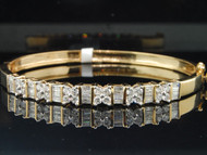 14K LADIES WOMENS YELLOW GOLD 2 CT BAGUETTE & ROUND CUT DIAMOND BANGLE BRACELET