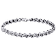 10k White Gold Round Cut Diamond S-Link Tennis Bracelet 7.25" Pave Set 0.50 Ct.