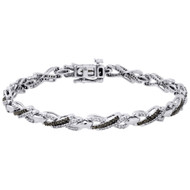 10k White Gold Black & White Diamond Criss-Cross "X" Link Bracelet 7.70" 1 Ct.