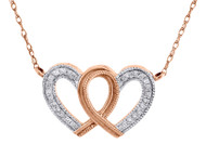 Diamond Double Heart Necklace 18" Ladies 10K Rose Gold Round Pendant 0.10 Tcw.