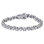 1 Row Heart Shaped Diamond Tennis Bracelet Bezel Set 925 Sterling Silver 7" 1 Ct