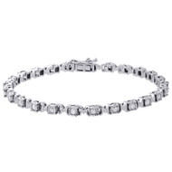 .925 Sterling Silver Fanuk Bezel Set Diamond Mom Tennis Link Bracelet 7.25" 1 Ct