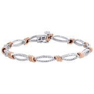 10K White & Rose Gold Diamond Rope Milgrain Oval Station Link Bracelet 7" - 1 CT