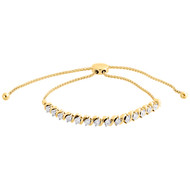 10K Yellow Gold Genuine Round Diamond 1 Row Bolo Bracelet Bezel Set 12" | 1/2 CT