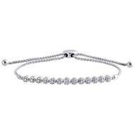10K White Gold Genuine Round Diamond Flower Cluster Bolo Bracelet 11" | 5/8 CT.