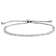 10K White Gold 1 Row Prong Set Genuine Diamond Tennis Bolo Bracelet 11" - 1 CT.
