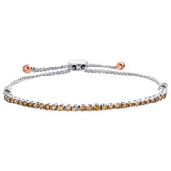 10K White Gold Brown Diamond Prong Set Tennis Bolo Bracelet Adjustable 10" 2 CT.