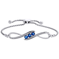Diamond & Lab-Created Sapphire 3 Stone Bypass Bolo Bracelet Sterling Silver 8"