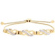 10K Yellow Gold Real Diamond Triple Infinity Fancy Bolo Bracelet 9.5" | 1/6 CT.