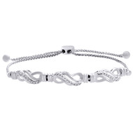 10K White Gold Real Diamond Triple Infinity Fancy Bolo Bracelet 9.5" | 1/6 CT.