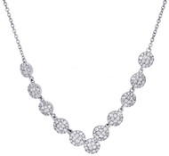 14K White Gold Princess Diamond Circle Statement Tennis Necklace 18" 1.87 Ct.