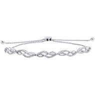 10K White Gold Real Diamond Braided Milgrain Fancy Bolo Bracelet 11" | 1/2 CT.