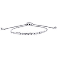 10K White Gold Real Diamond 1 Row S-Link Bolo Bracelet Prong Set 10.5" | 1/2 CT.