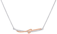 10K Two Tone Gold Diamond Bar Necklace Swirled Rose Rope Chain 18" 0.17 CT.