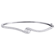 14K White Gold 2 Stone Solitaire Diamond Bypass Bangle Bracelet 7.5" | 3/4 CT.