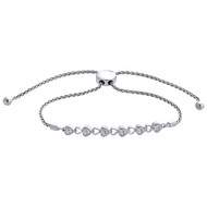 Genuine Diamond Heart Bolo Bracelet in Sterling Silver 11" Wheat Chain 1/10 CT.