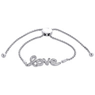 Real Diamond LOVE Statement Bolo Bracelet Sterling Silver 11" Wheat Chain 1/4 CT