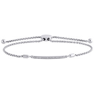 Sterling Silver & Diamond 1 Row Bar Statement Bolo Clasp Bracelet 11" | 1/10 CT.