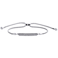 Genuine 1/10 CT. Diamond Bar Bolo Bracelet in Sterling Silver - 11" Wheat Chain