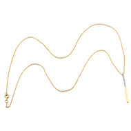 14K Yellow Gold Round Diamond Verticle Bar Pendant Necklace 18" Chain 0.05 CT.