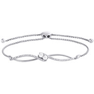 10K White Gold Soltaire Diamond Two Stone Infinity Bolo Bracelet 12" 0.75 Ct.