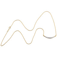 10K Yellow Gold Round Diamond Curved Bar Necklace 19" Cable Link Chain 0.17 CT.