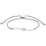 10K White Gold Round Diamond 2 Stone Hearts Together Fany Bolo Bracelet 1/3 CT.