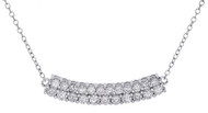 10K White Gold Round Diamond 2 Row Bar Necklace Ladies Curved Chain 19" 1 Ct.