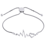 Sterling Silver & Diamond Heart Beat Statement Bolo Clasp Bracelet 11" | 1/8 CT.