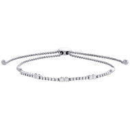 10K White Gold 1 Row Prong Set Genuine Diamonds Tennis Bolo Bracelet 11" | 1 CT.