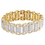 Mens 10K Yellow Gold Real Diamond 21mm Fancy Statement Bracelet 8.5" | 4.63 CT.