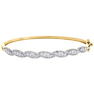 Womens 14K Yellow Gold Round Diamond Loose Braid Fancy Bangle Bracelet 1.75 CT.