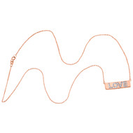 10K Rose Gold Round Diamond Pave Set LOVE Bar Necklace 19" Cable Chain 0.13 CT.