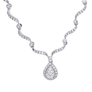 14K White Gold Round Diamond Teardrop Chandelier Necklace 16" Chain 0.75 Ct.