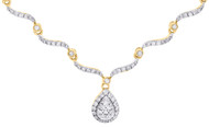 14K Yellow Gold Diamond Contour Teardrop Choker Necklace Ladies Chain 16" 3/4 Ct