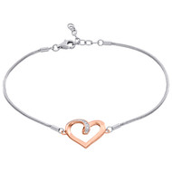 .925 Sterling Silver Diamond Rose Tone Cut Out Heart Tennis Bracelet 8" 1/12 Ct.