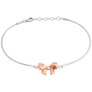 Sterling Silver & Round Diamond Bow Charm Statement Pave Bracelet 9" | 1/12 CT.