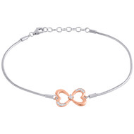 Sterling Silver & Diamond Double Heart Statement Charm Bracelet 8.5" | 1/20 CT.