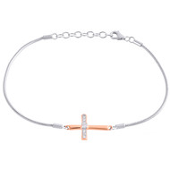 Sterling Silver & Diamond Sideways Cross Statement Charm Bracelet 8.5" | 1/20 CT