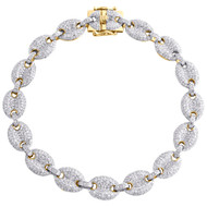 10K Yellow Gold Genuine Diamond 10mm Puff Gucci Pave Link 9.75" Bracelet 6 CT.