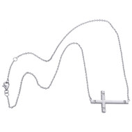 .925 Sterling Silver Diamond Sideways Cross Necklace 16" w/ Extension 0.05 CT.