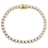 10K Yellow Gold Genuine Diamond 5.75mm Flower Set Pave Link 9.25" Bracelet 3 CT.