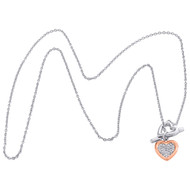 .925 Sterling Silver Rose Tone Diamond Double Heart Toggle Necklace 18" 0.10 CT.