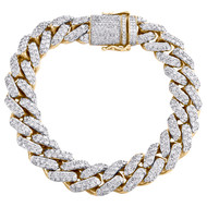 10K Yellow Gold Diamond Solid Miami Cuban Link 15mm Prong Set Bracelet 21.62 CT.