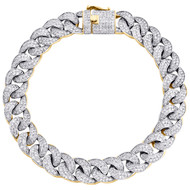 10K Yellow Gold 14mm Diamond Solid Miami Cuban Bracelet 9.50" Pave Link 7.75 CT.