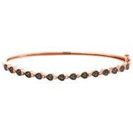 10K Rose Gold Brown Diamond Milgrain Heart Bangle Hinged Bracelet 7" 0.33 CT.