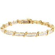 10K Yellow Gold Baguette Diamond S Link Statement Link 5.25mm Bracelet 7" | 1 CT