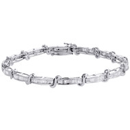 10K White Gold Baguette Diamond S Link Statement Link 5.25mm Bracelet 7" | 1 CT