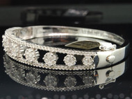 Diamond Flower Bangle Ladies 14K White Gold Round Bracelet 2.40 Tcw.
